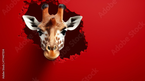 Giraffe mit Neugier: Ein sanfter Riese schaut durch einen Einbruch in der Wand.

 photo