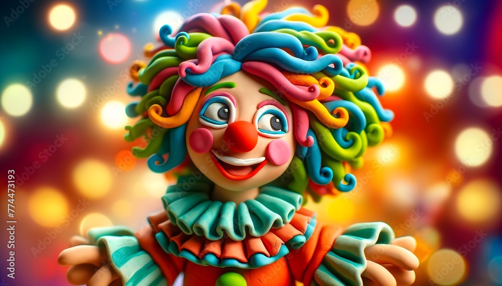 Personnage en pâte à modeler : portrait de clown - obrazy, fototapety, plakaty 