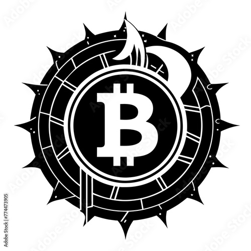 VECTOR Bitcoin silhouette, laser cut, white background