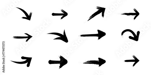  Set of simple hand drawn grunge arrows . Vector  grunge arrows mark  icons . Black simple grunge arrows collection .