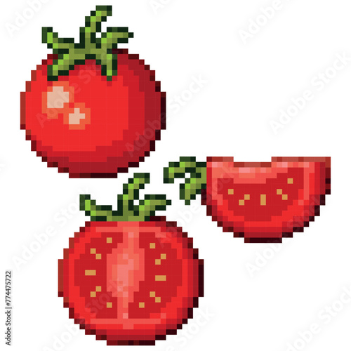 Red tomato collection, pixel art food