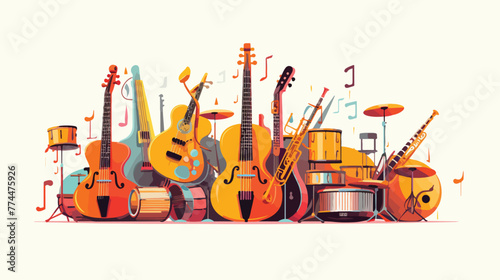 Music instruments design flat cartoon vactor illust
