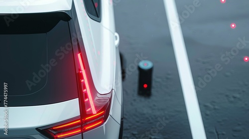 A close-up view of a parking radar set against a white background, emphasizing the detail of car parking sensors