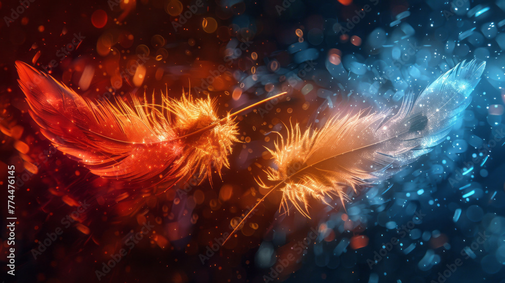 Fototapeta premium burning feather hot vs cold colors,generative ai