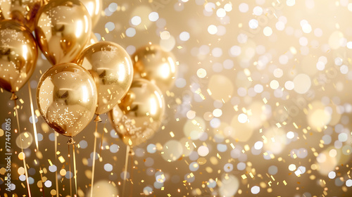 Gold Balloons and Confetti - White Background