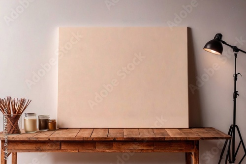 Product packaging mockup photo of Art canvas, studio advertising photoshoot