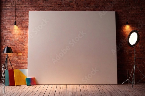 Product packaging mockup photo of Art canvas, studio advertising photoshoot