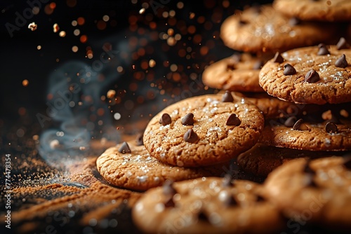 A slow motion shot of cookies falling