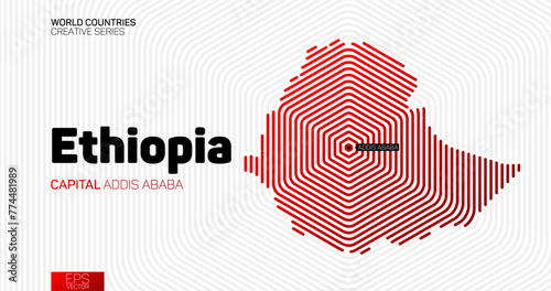 Abstract map of Ethiopia with red hexagon lines