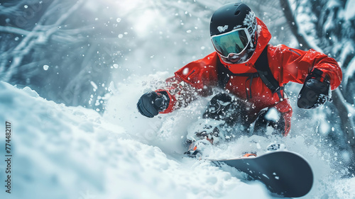 snowboarder jumping on white background generative ai © LomaPari2021
