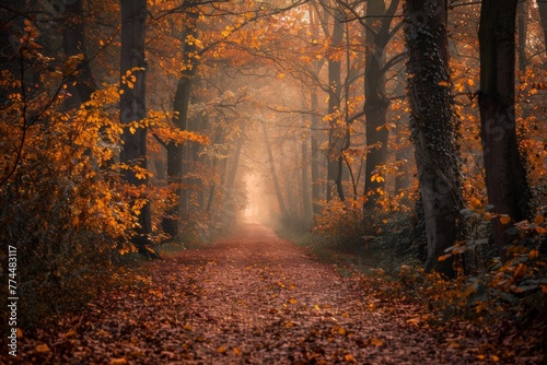Autumn Serenity on a Misty Forest Trail