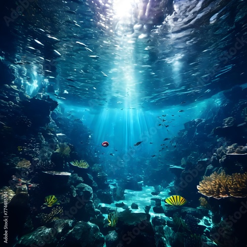 underwater scene with coral reef and fishes © muddasir