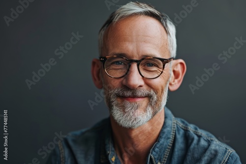Portrait of a handsome senior man with gray beard wearing glasses.
