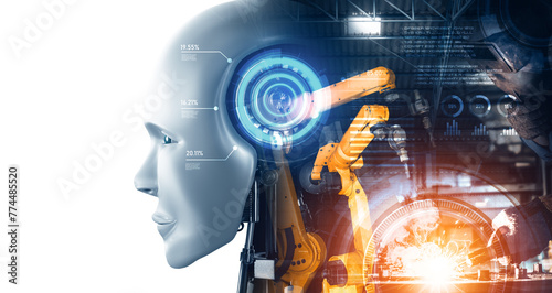 Konstfotografi XAI Mechanized industry robot and robotic arms double exposure image