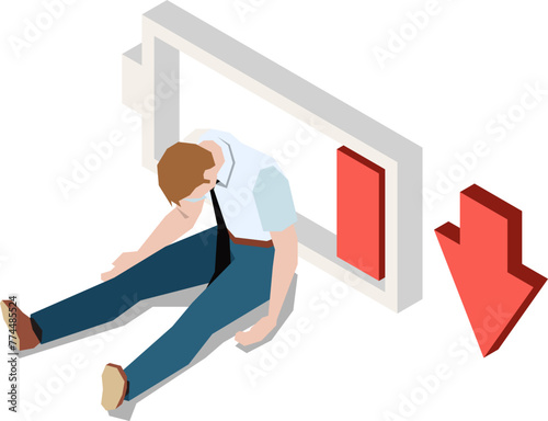 Vector isometric flat illustration tired fatigue isolated on white background