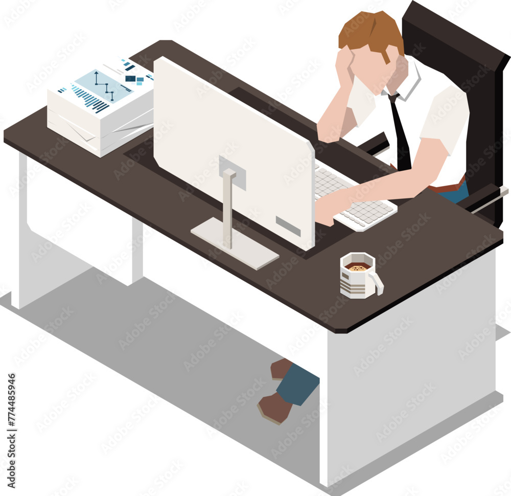 Deadline Concept of overworked man  Time to work  Time management project plan schedule Flat 3d vector isometric illustration