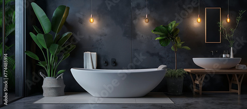 an elegant bathroom with bathtub 