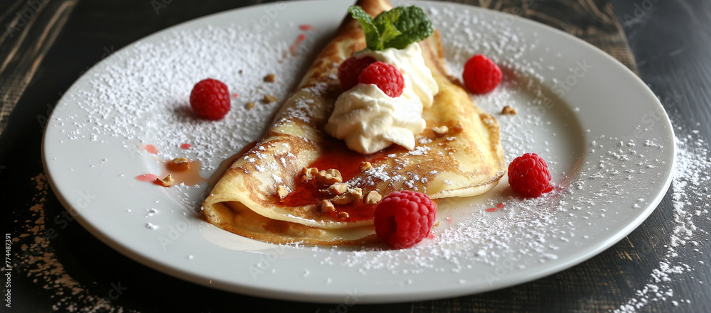 pancake with vanilla ice cream and berries