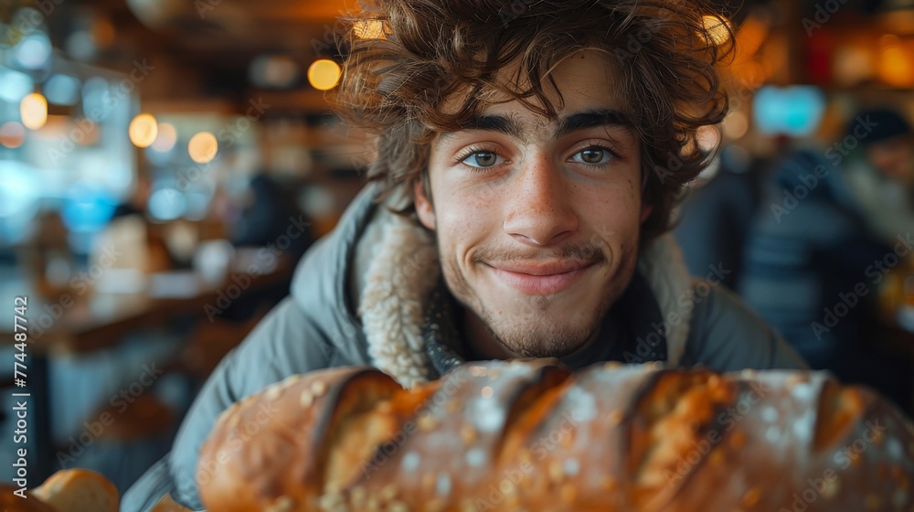 Casual young man enjoying a fresh sandwich in a cozy cafe Casual young man enjoying a fresh sandwich in a cozy cafe