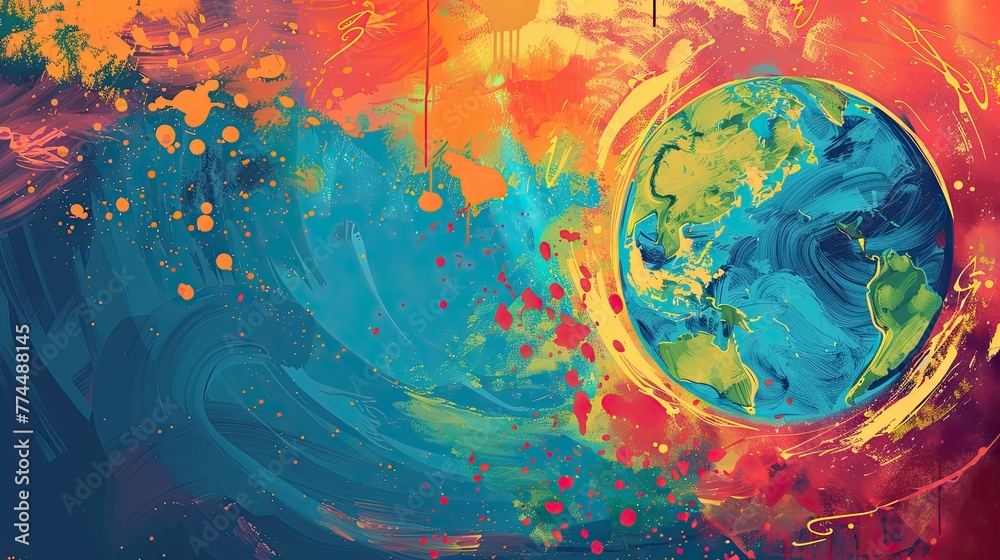 Naklejka premium World Art Day background with copy space area on side for text. Abstract, colour, and art background. Colorful background, design, banner, poster.