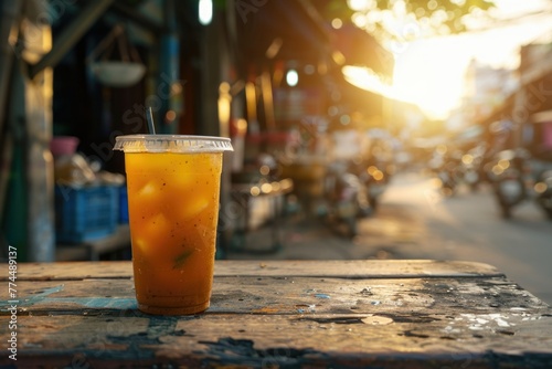 iced lemon tea. Vietnam kumquat drink. Asia photo