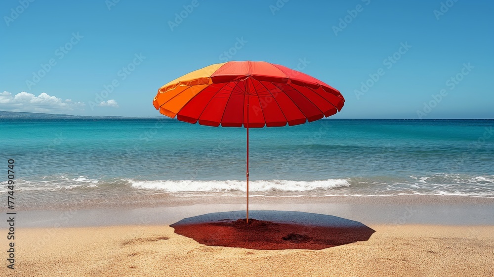 Colorful beach umbrella under the clear blue sky