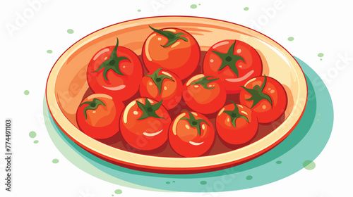 Tomatoes in dish airview icons flat cartoon vactor photo
