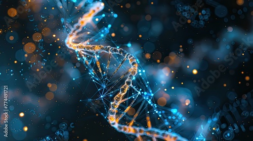 Artificial intelligence AI in Healthcare. DNA double helix intertwined with digital AI elements, highlighting the role of AI in genetic research and personalized medicine. photo