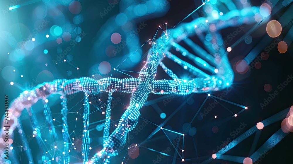 Artificial intelligence AI in Healthcare. DNA double helix intertwined with digital AI elements, highlighting the role of AI in genetic research and personalized medicine. Artificial intelligence AI in Healthcare. DNA double helix intertwined with digital AI elements, highlighting the role of AI in genetic research and personalized medicine.