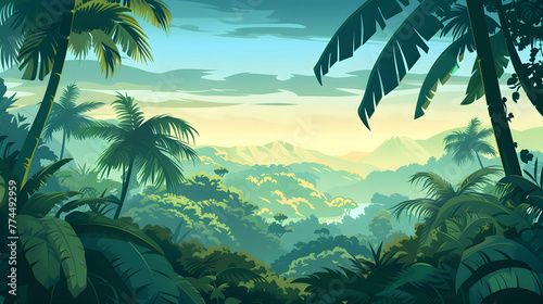 A serene mountain landscape featuring palm trees with majestic mountains in the background. Perfect for travel and nature-themed projects