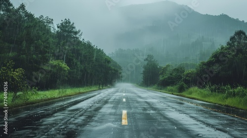 Natural landscape of road in rainy stormy weather