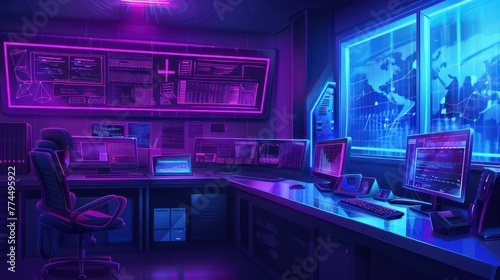 Cybersecurity Interface - Ultraviolet Secure Desktop - Illustration of Office Technology