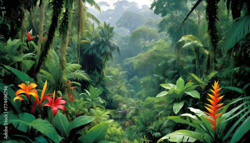 Lush Tropical Jungle With Exotic Plants And Vibra  2