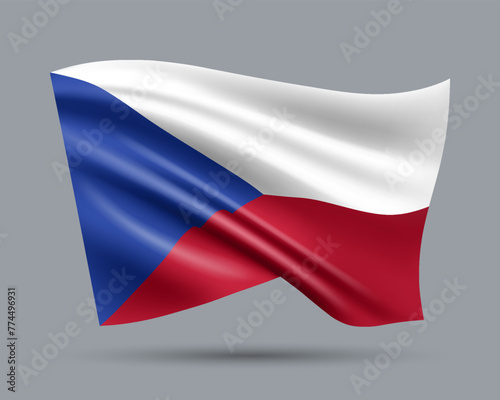 Vector illustration of 3D-style flag of Czech Republic isolated on light background. Created using gradient meshes, EPS 10 vector design element from world collection