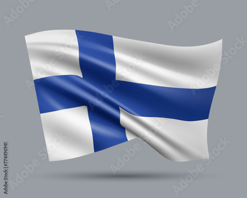 Vector illustration of 3D-style flag of Finland isolated on light background. Created using gradient meshes, EPS 10 vector design element from world collection