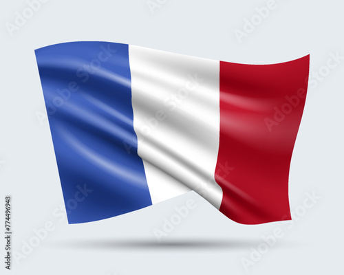 Vector illustration of 3D-style flag of France isolated on light background. Created using gradient meshes, EPS 10 vector design element from world collection