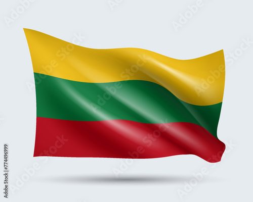 Vector illustration of 3D-style flag of Lithuania isolated on light background. Created using gradient meshes, EPS 10 vector design element from world collection