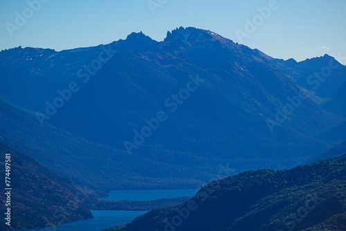 Lake Martin and Lake Steffen Route 40 Patagonia Argentina from viewpoint sunny day and cloudless sky. photo