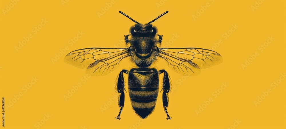 Minimalistic Bee Illustration - Yellow and Black Design - Nature Inspired Background - obrazy, fototapety, plakaty 