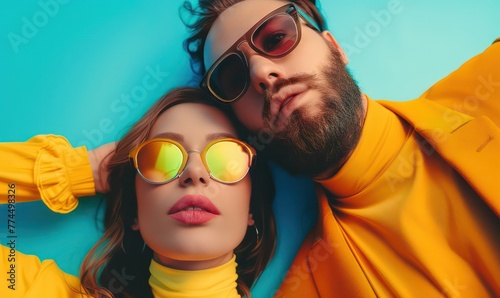 Social media influencer and model - beauty pressure - low angle portrait of attractive persons - man and woman - sunglasses - pop art © Ibad