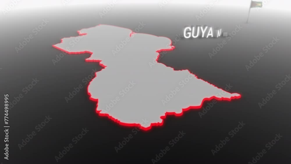 3d animated map of Guyana gets hit and fractured by the text “Violence”