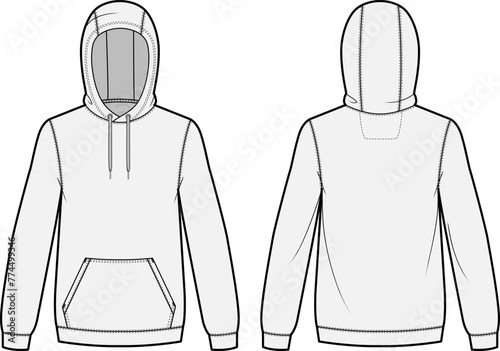 Hoodie Sweatshirt Vector Template Front and Back view on transparent background editable blank.