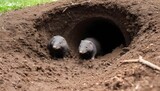 A Family Of Moles Digging Tunnels Underground