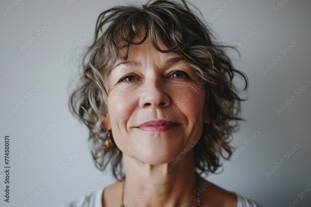 Portrait of a beautiful middle-aged woman with curly hair. Portrait of a beautiful middle-aged woman with curly hair.