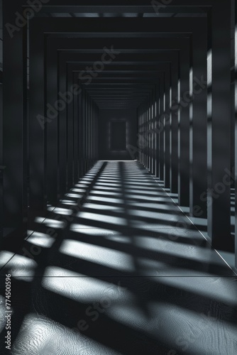 Abstract 3D tunnel with geometric structure and dramatic lighting