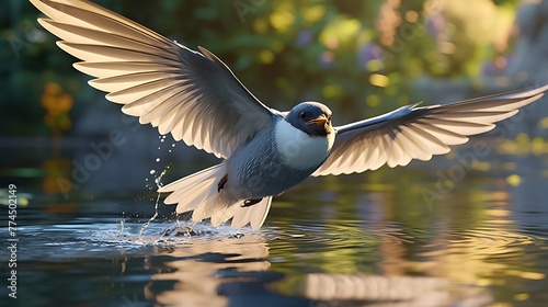 Graceful Dance: A Swallow Soaring with Effortless Elegance Over a Tranquil and Serene Landscape, Capturing the Essence of Nature's Beauty