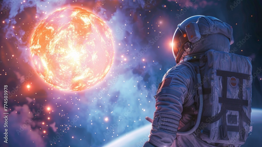 astronaut observing planets in space astronaut observing planets in space