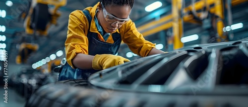 Mechanic producing carbon composite car parts at a manufacturing plant. Concept Carbon Composites, Manufacturing Process, Automotive Industry, Workplace Safety photo