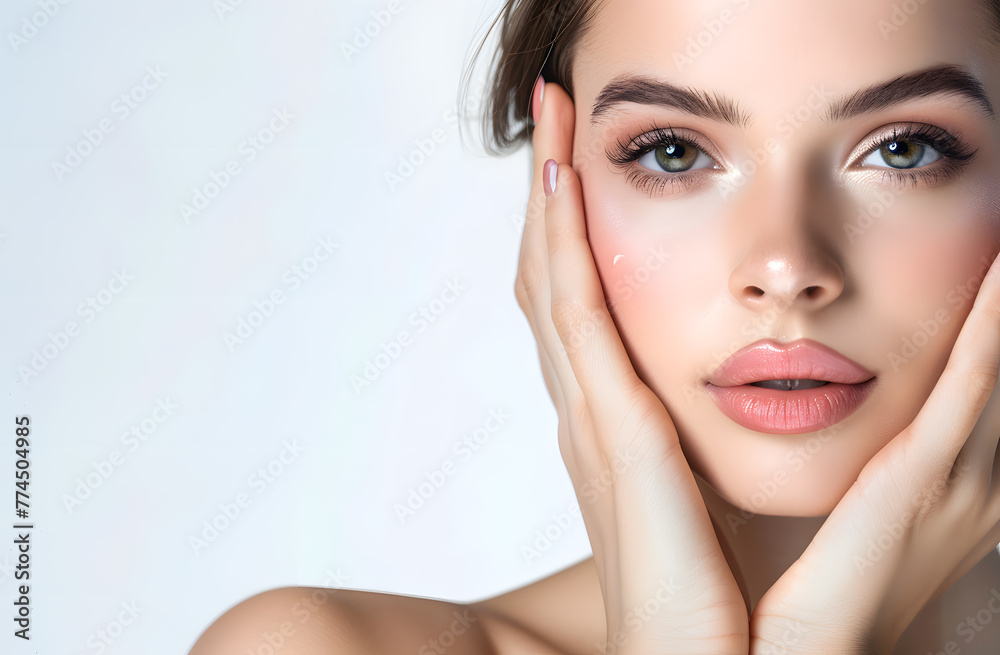 Beauty healthy skin closeup face woman natural makeup eyes and lips