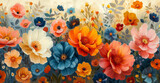 Colorful wallpaper Pattern of flowers colr pencill art on a white background,generative ai